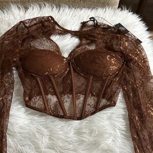 Fashion Nova Brown Lace Crop Top Size S, NWT